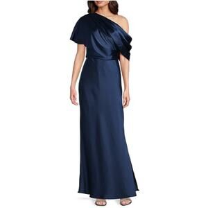 Alex Marie Midnight Blue Asymmetrical Midi Dress